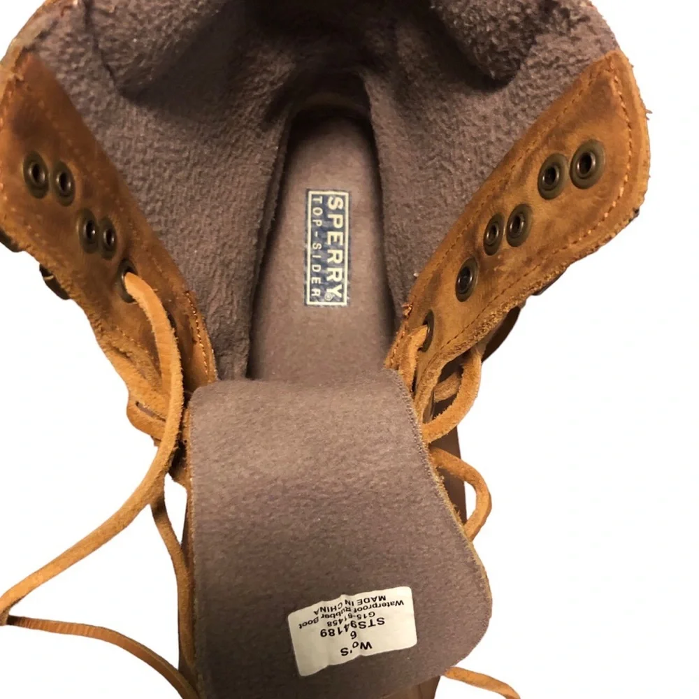 Sperry Shearwater Waterproof Duck Boots Womens 6 Tan Winter Rain Boots Coastal